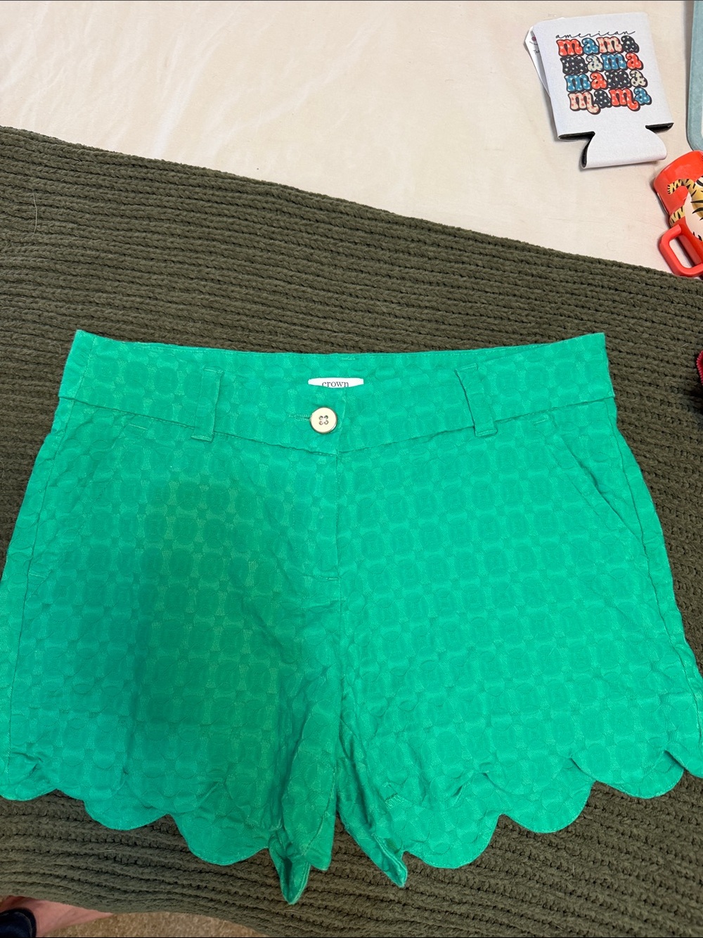 crown & ivy green Scalloped Hem Shorts